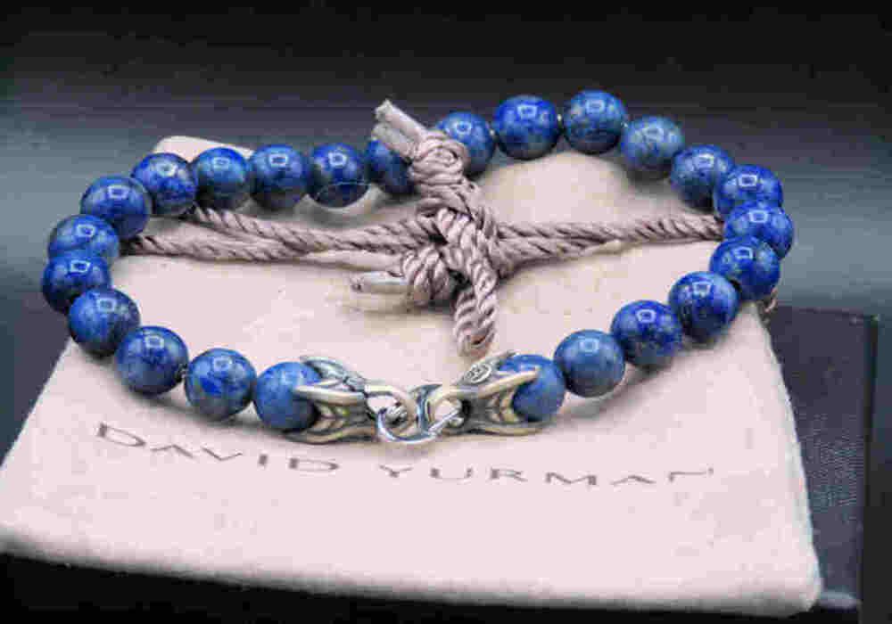 DAVID YURMAN Unisex Sterling Silver 8mm Lapis Lazuli Bead Bracelet 8.5"